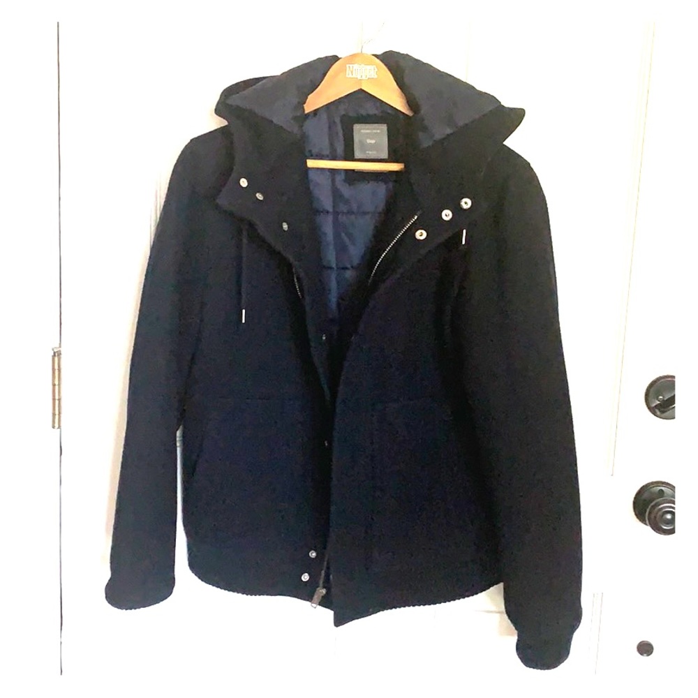 Men’s Gap Navy Wool Coat With Hood  size M